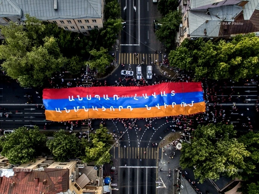 The Armenian tricolor in the heart of Yerevan
